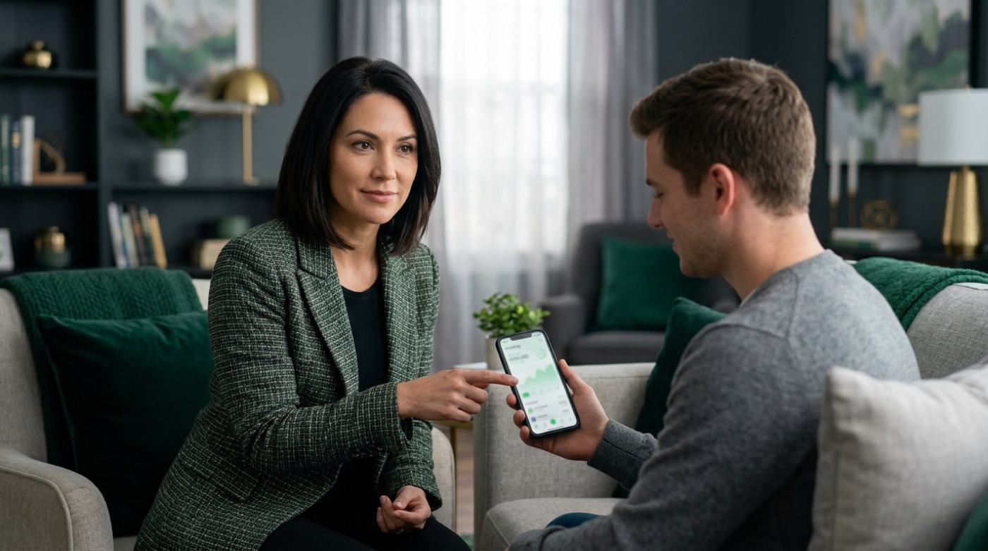 A beginner starting to invest through a phone app at home