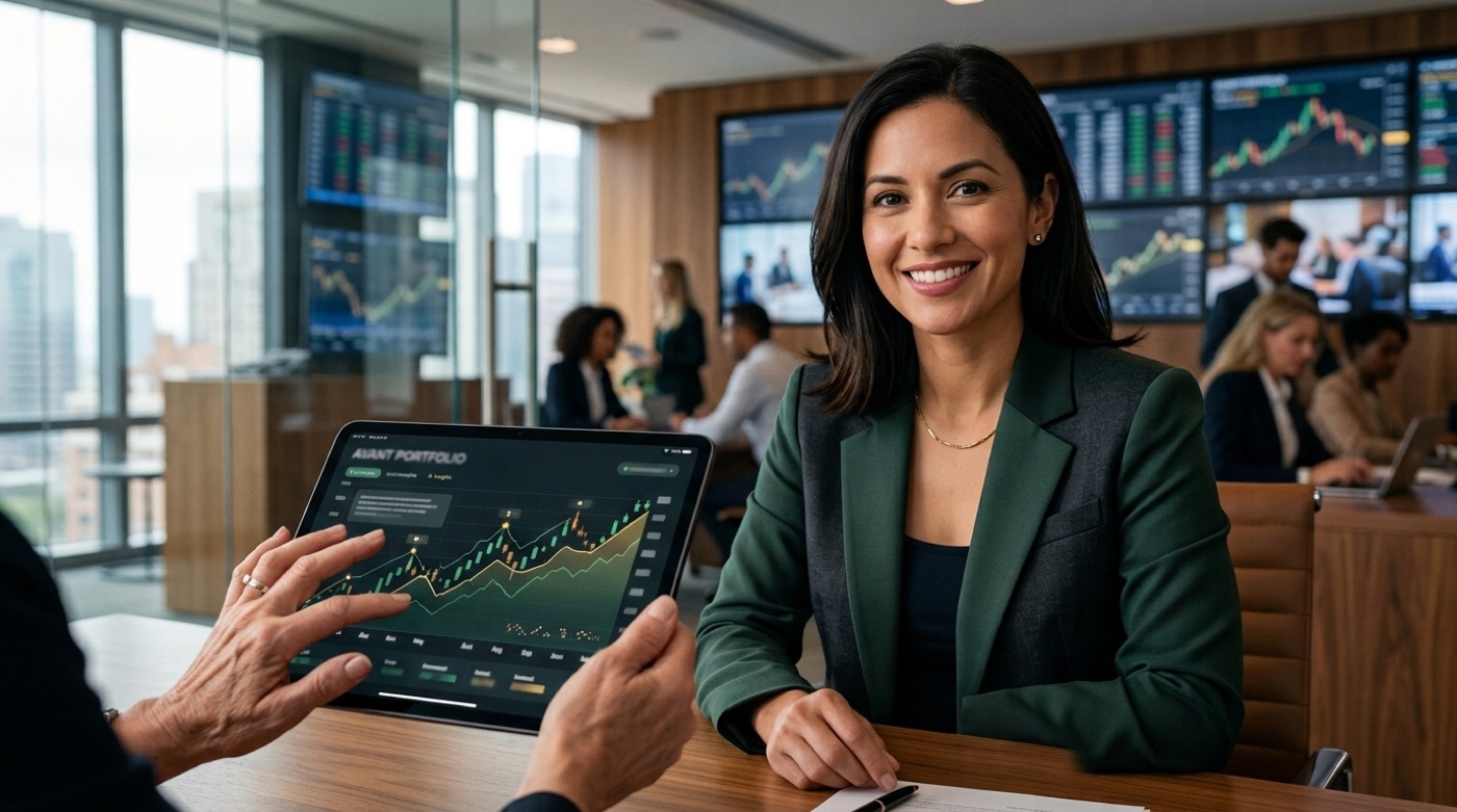 An investor reviewing an AI stock-analysis chart on a tablet